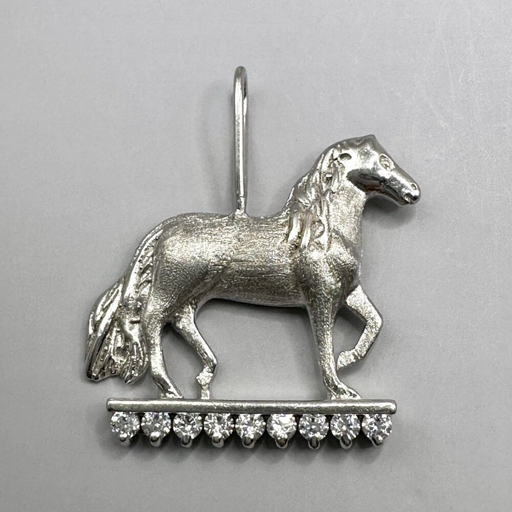 Kelly Herd Large Western Pleasure Horse Pendant Clear Crystals Sterling Silver
